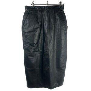 Vintage Lord & Taylor Leather Maxi Skirt Woman 6 Black Straight Pockets 90s Long